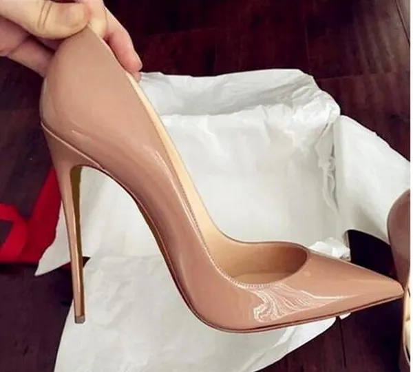 Top Quality 2018 Women Shoes Red Bottoms High Heels Sexy Pointed Toe Red Sole 8cm 10cm 12cm Pumps Wedding Dress Shoes Nude Black Shiny 688