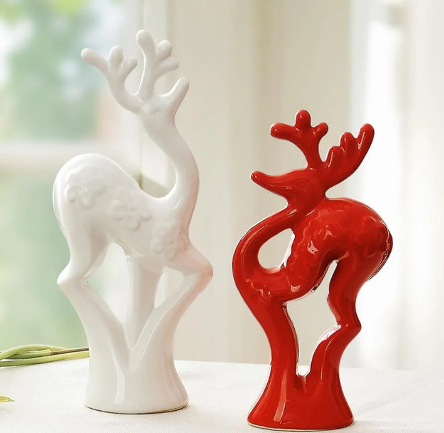 2 st Ceramic Couples Sika Deer Home Decor Crafts Room Decoration Handicraft Ornament Porselein Dierlijke Beeldjes Bruiloft Decoraties