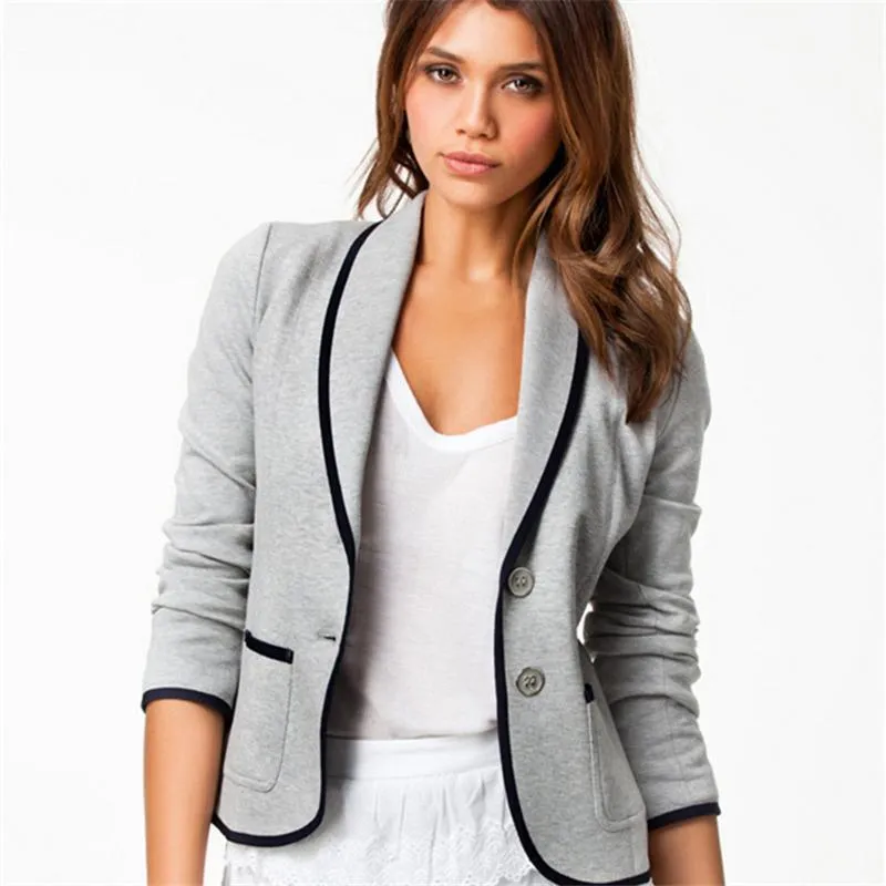 Plus Blazer da donna Cappotto Outwear Autunno Moda Elegante Blazer da ufficio Donna Feminino Solido Grigio Nero Abbigliamento da festa