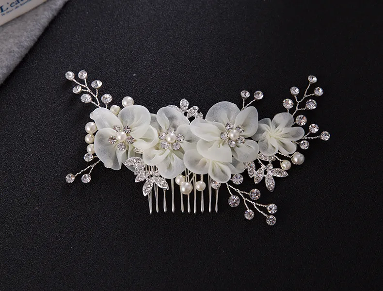 Bridal Wedding Hair Combs dla Bride Pearls Kryształowe Bridal Bands Włosów Party Bridal Headpieces Silk Flowers Headdress Hair Jewelry Akcesoria