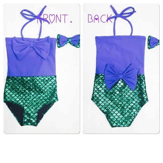 Baby Girls Bowtie Mermaid One-Piece Baddräkt Princess Badkläder Barnens Baddräkt Kids Toddler Bikini 2 st Suit 3 Färger