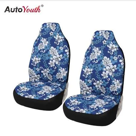 2 Stück Auto Sitzbezüge, Blauer Hawaii Druck, Baumwolle