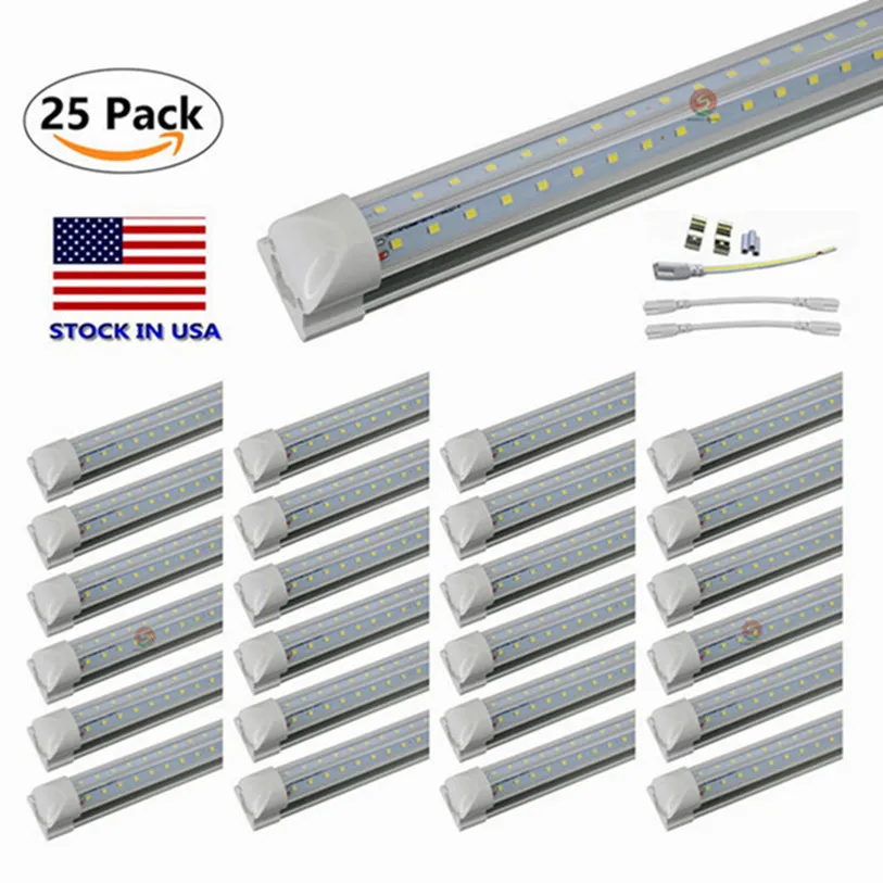 V-Shape 8ft led tube lights T8 Integrated cooler door design shop LED lights fixture 2ft 3ft 4ft 5ft 6ft 3000K 4000K 5000K 6000K for garage warehouse office