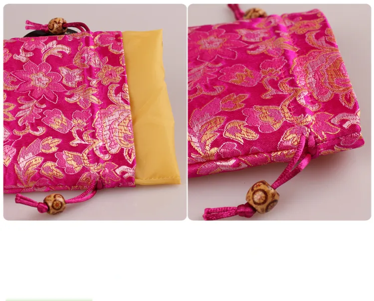 Cordon petit sac en Satin de soie pochette à bijoux haute qualité sacs de faveur de fête de mariage Sachet d'emballage cadeau Floral 3 pièces