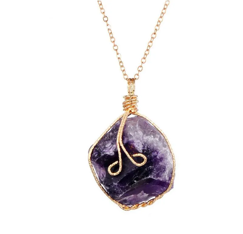 Wholesale Handmade Irregular Amethyst Citrine Pendant Necklace Women Natural Stone Crystal Quartz Fluorite Necklaces Jewelry