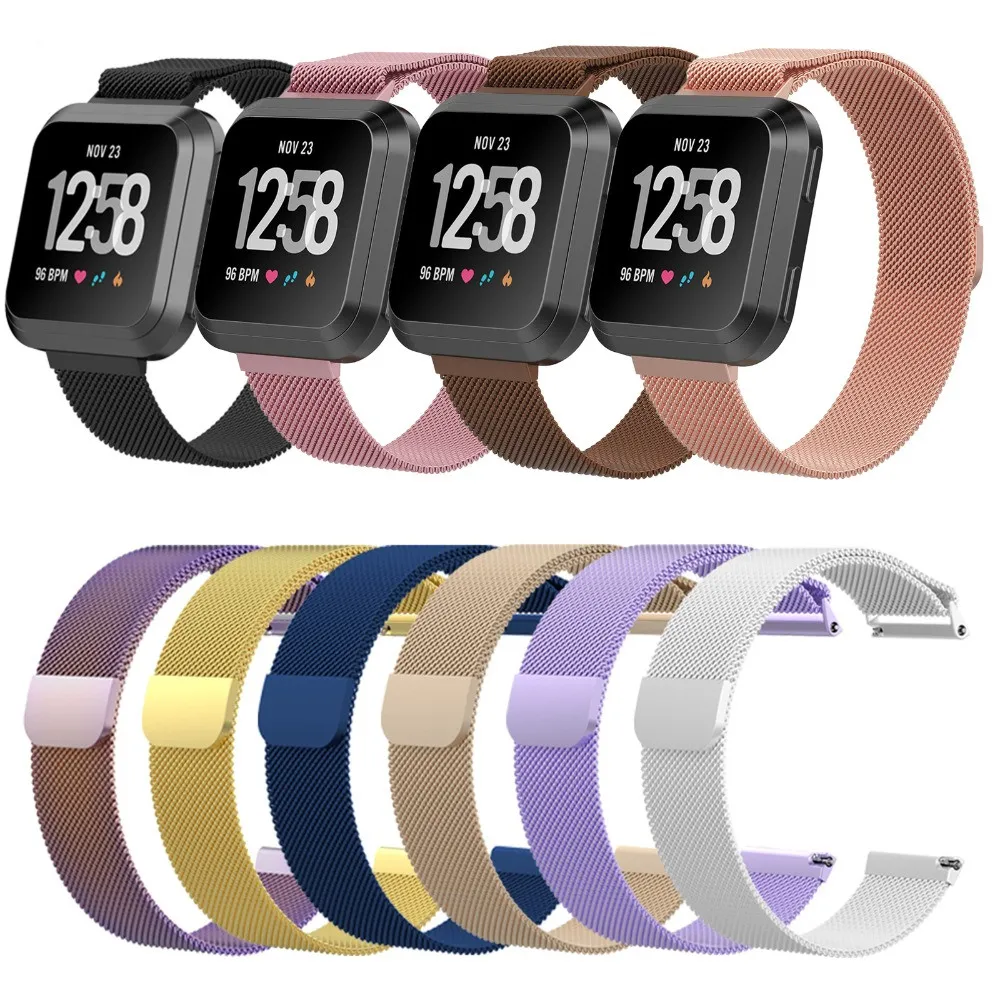 Milanese Edelstahl Magnetic Loop Bracelet Wrist Band Strap für Fitbit Versa Smart Watch Ersatz angepasstes Armband