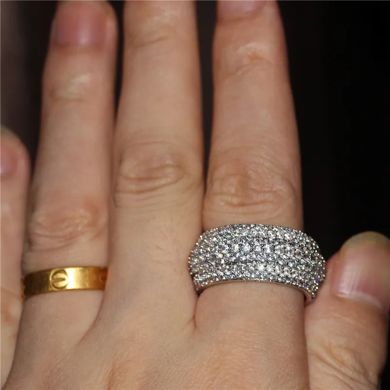 Vecalon Luxury Women Ring Pave Set 32​​Diamonique CZイエローゴールド充填925銀のアニバーサリーレディング女性男性7340337