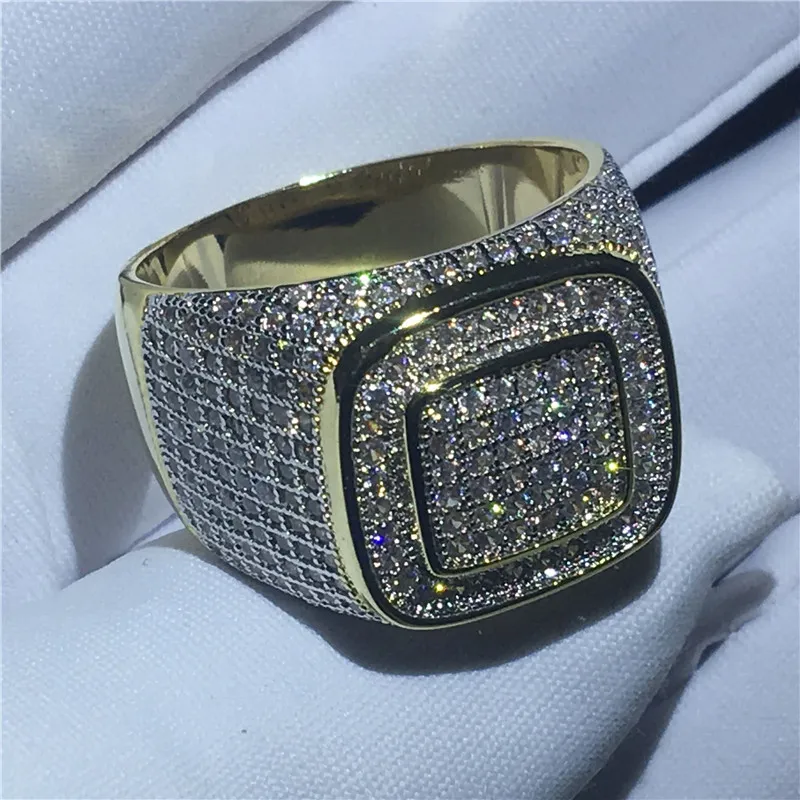 Красивый мужской кольцо хип -хопа PAVE Установка 5A CZ Желтовое золото заполнено 925 Серебряное обручальное кольцо для мужских ювелирных ювелирных изделий274P