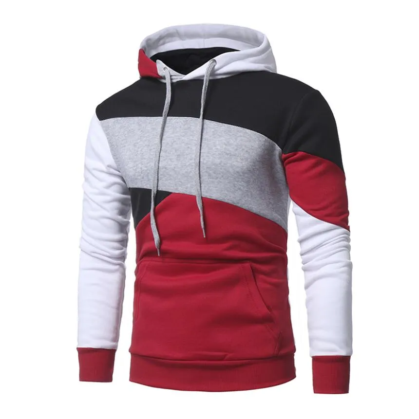 Pulôver de Algodão dos homens Hoodies Patchwork Moletom Com Capuz Primavera Pulôver Fino com Cap Fit Casaco Com Cordão e Bolsos Esportes Camisolas YZ