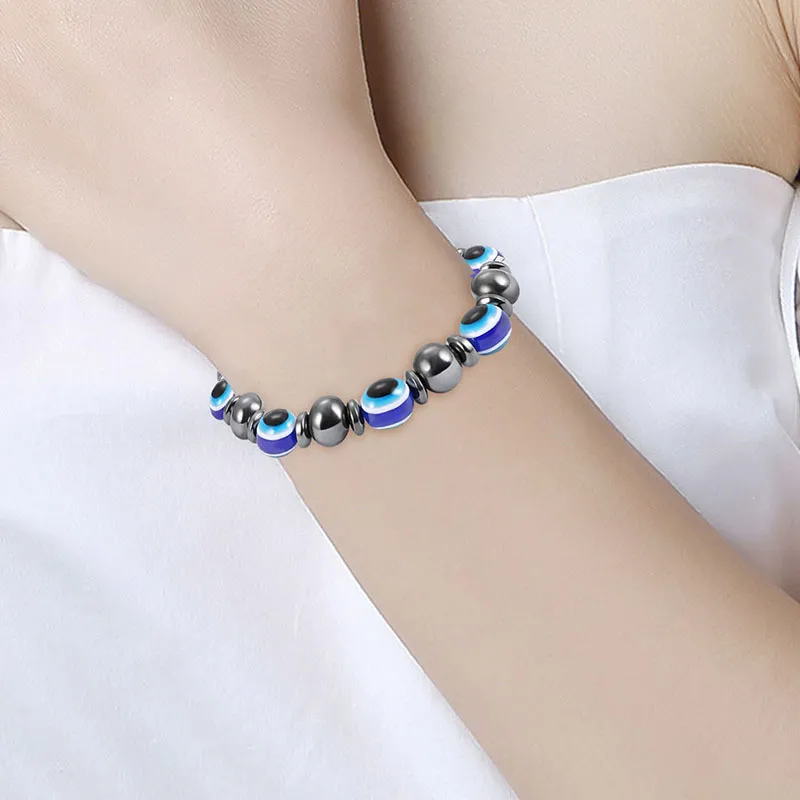 2018 Energy Magnetic Ematite Blue Evil eye Bracciale donna Power Healthy Black Gallstone Catene di perline Bracciale gioielli moda uomo