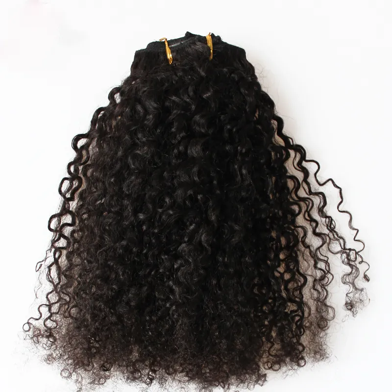 100g 7 pezzi / set Brasiliano Kinky Clip riccio in estensioni dei capelli 100% vergine capelli umani colore naturale 4b 4c