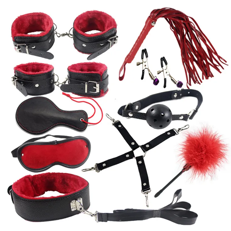 10piece/set Adult Games Sex Toys For Couples sexy toys Slave sex bondage s nipple clamp whip gag paddle sex item Leather Y18110802