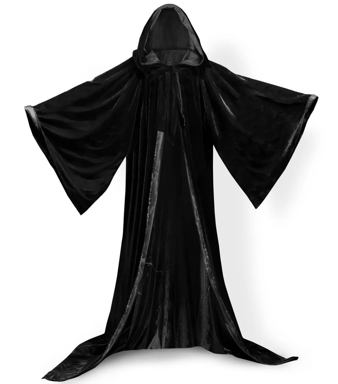 New Stock! Black Cape Hooded Cloak Wizard Robes Costumes Lined In ...