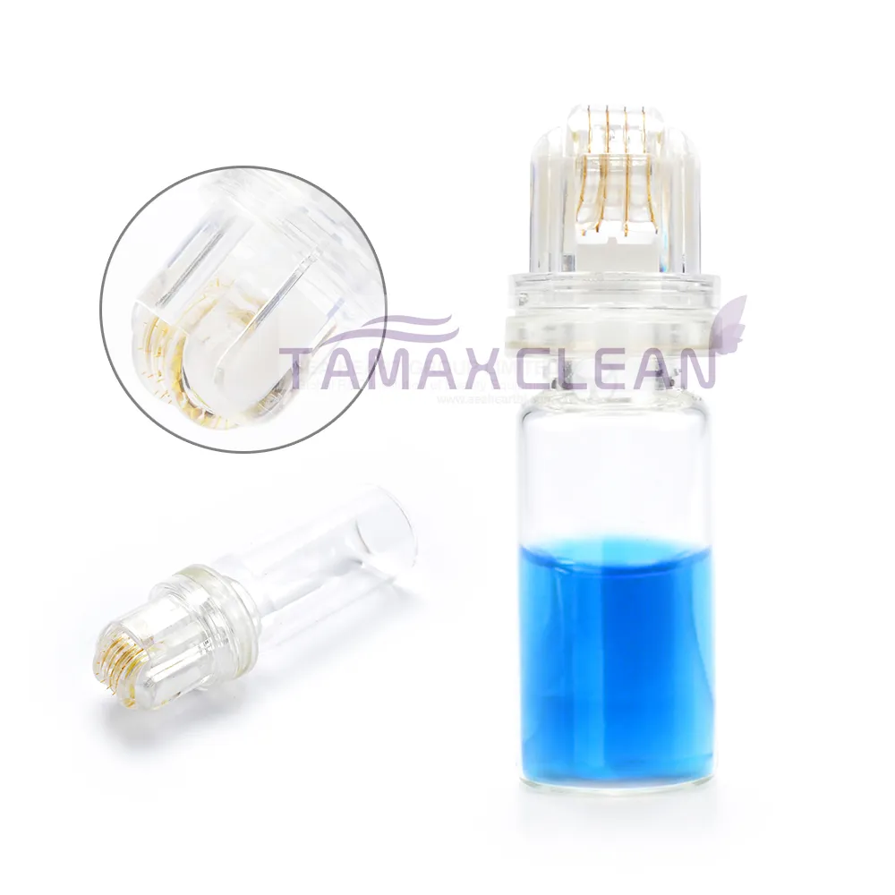 DR009 Ny Titanium Microneedle Automatic Hydra Derma Roller 64 Guldtips Derma Roller med gelrör