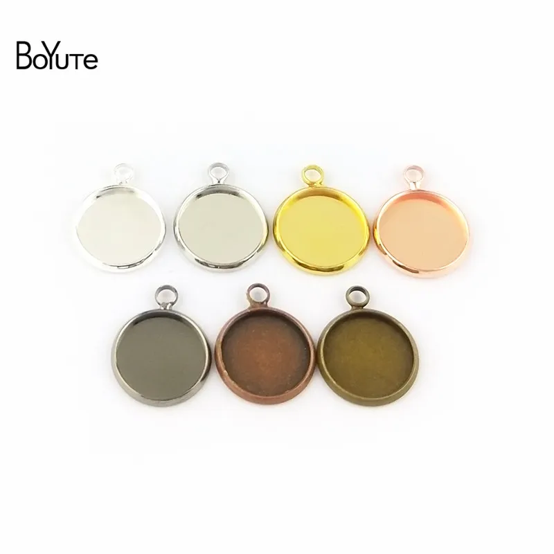 BoYuTe 50 Pcs 6 Colors Plated Round 10MM 12MM 14MM 16MM 18MM 20MM 25MM Cameo Cabochon Base Diy Blank Tray Pendant Base