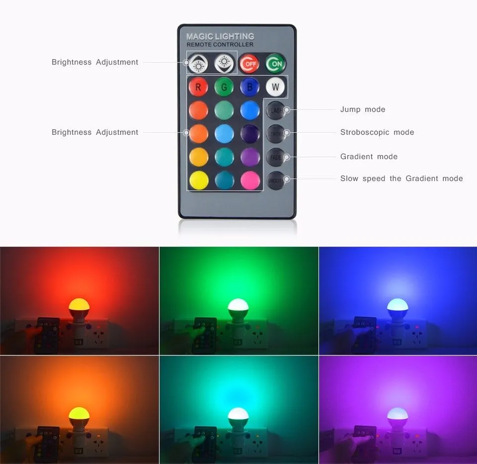 RGBW E27 E26 E14 LED -lampen Licht 5W RGB LED -lichten voor kerstverlichting IR Remote Contorl