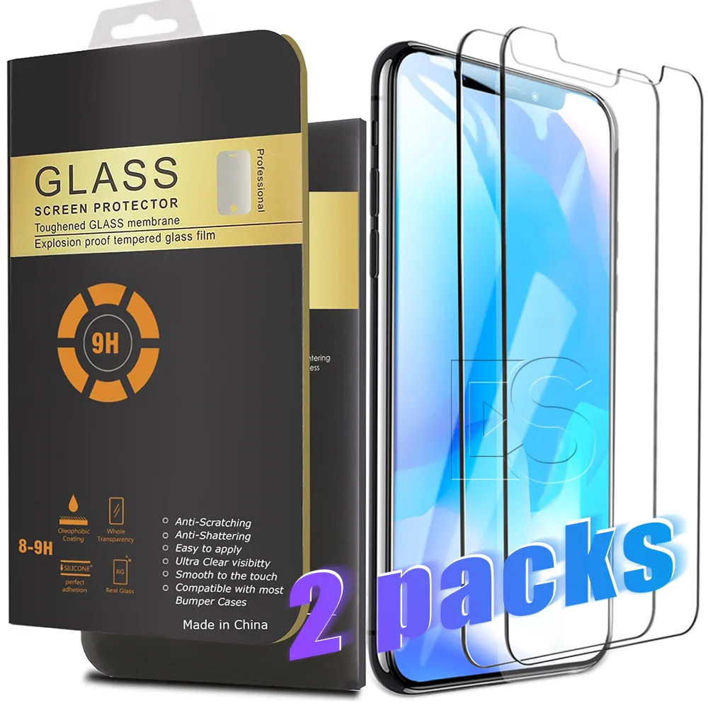 2 Packtempererat glasskärmskydd 2.5D rundad kant för iPhone 6/7/8/11/12/13/14 Pro Max X XR XS Plus