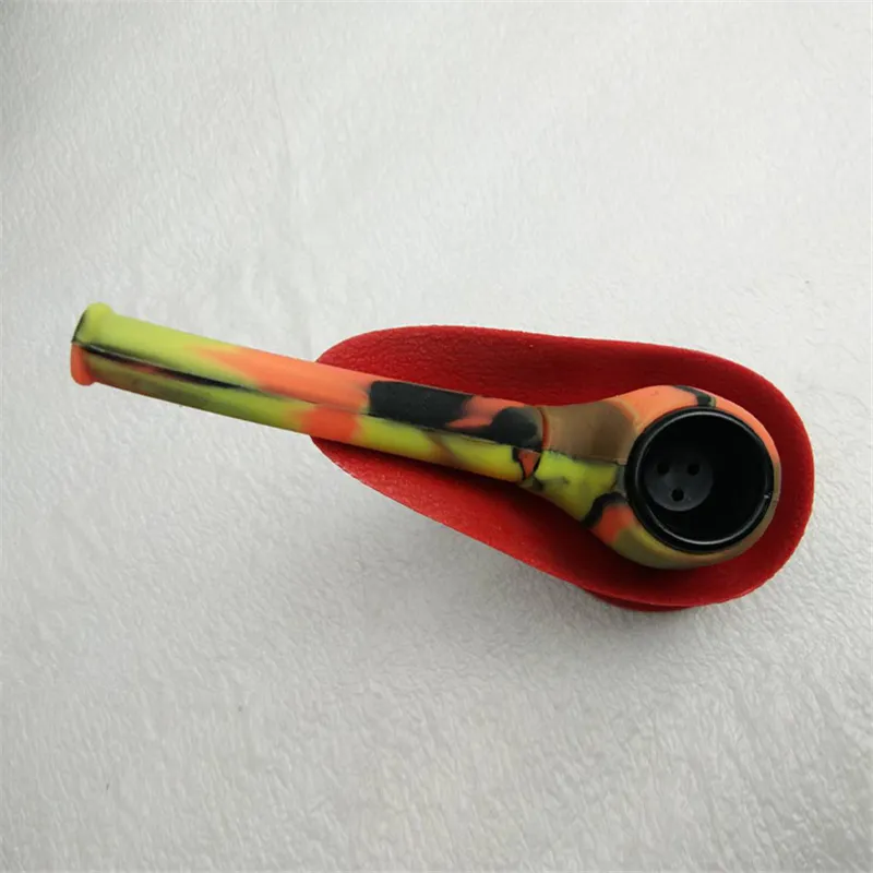 2018 Nouveau Mini Tuyau De Silicium Portable Avec Bol En Verre Tabac Fumer Tuyau Longueur 11.5cm Silicone Main Cuillère Tuyau Rig Narguilé Bongs