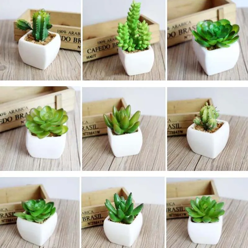 Multi Styles Artificial Plants With Vase Bonsai Tropical Cactus Fake Succulent Potted Office Home Decorative Flower Pots