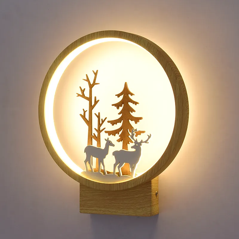 Lampade da parete nordiche Rotonde Piccole Alci Sconce Camera da letto per bambini Luci da comodino per scale Luci da parete a LED per cervi