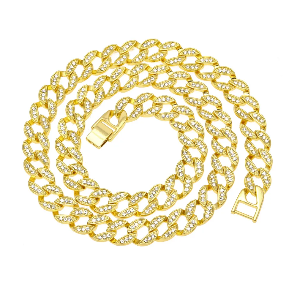 Hip Hop Bling Iced Out Simulated Diamond 15mm 18-30inches Cuban Link Chain Necklace Gold Silver Jewelry