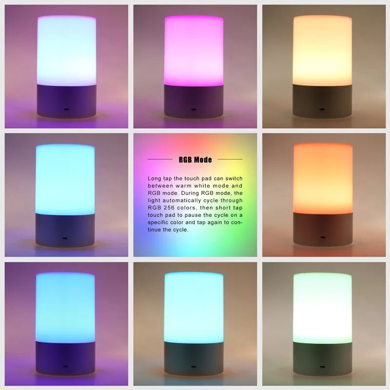 LemonBest RGB LED ضوء الليل السرير جو مصباح اللمس الاستشعار القابلة لإعادة الشحن مصباح طاولة 3-مستوى السطوع الضوء الأبيض الدافئ