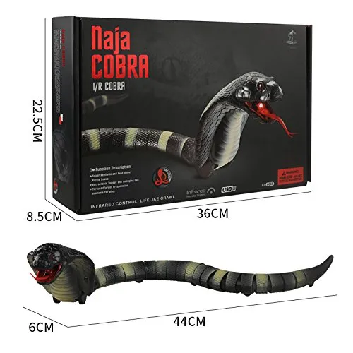 175quot Largo Recargable Realista Control Remoto Rey Naja Cobra Serpiente Juguete Cascabel Juguete para Niños Jugar y Truco Black9198356