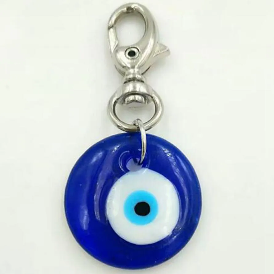 ロットビンテージシルバートルコの涙液青色ガラス邪悪な目の魅力キーチェーンギフトキーチェーンアクセサリージュエリーA29332T