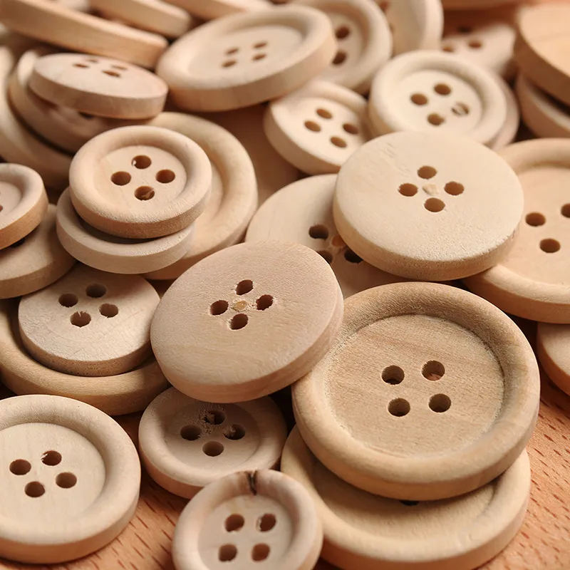 100pcs/lot Mixed Wooden Buttons Natural Color Round 4-Holes Sewing Scrapbooking DIY Buttons Sewing Accessories Wholesale Price