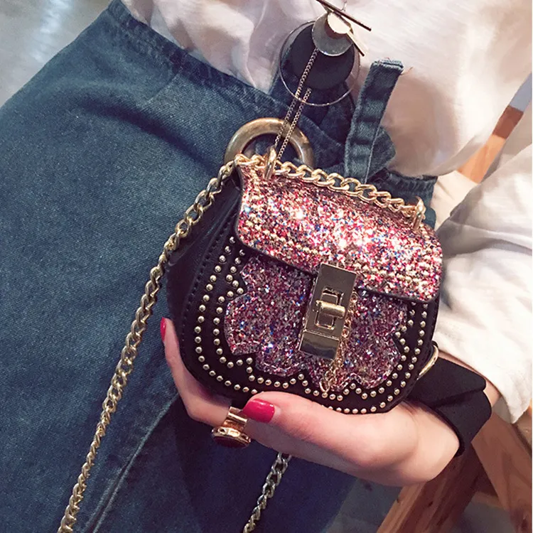 Kids Purses 2018 Newest High Quality Children Handbags Women Multicolor PU Mini Sparking Cross-body Bag Birthday Gift