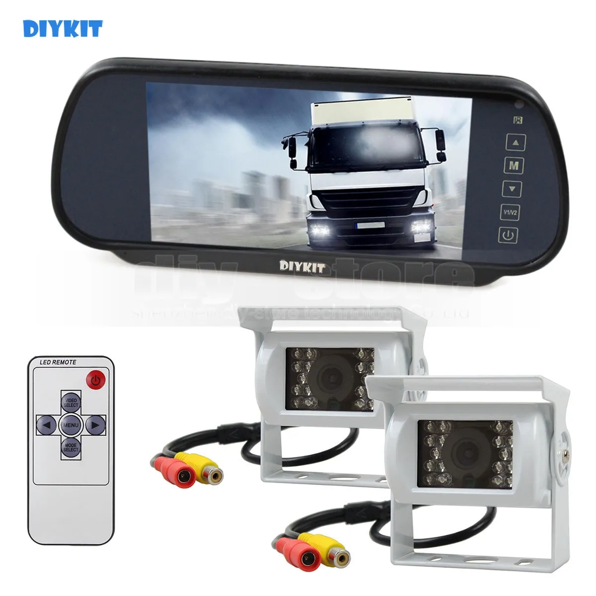 DIYKIT Monitor de 7 polegadas Espelho Monitor Do Carro À Prova D 'Água IR Night Vision CCD Retrovisor Câmera Do Carro Branco para Truck Caravan Bus Van