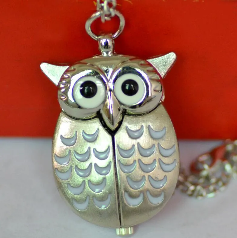 Partihandel 100st / Söt Vintage Night Owl Halsband Hängsmycke Quartz Pocket Watch Necklace Owl Klockor pw008