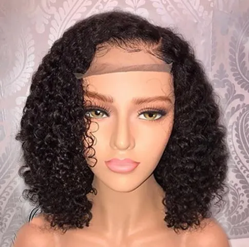 Perruque Bob Lace Front Wig bouclée profonde, cheveux 100% naturels, 4x4, 5x5, 13x4, pre-plucked, ligne de cheveux naturelle, 284l