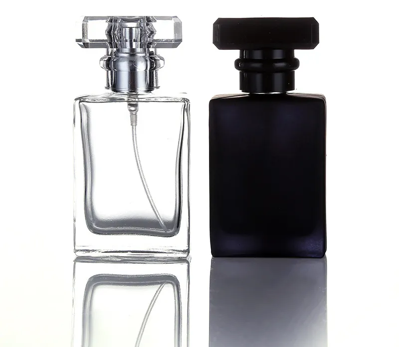 Mode Typ 30ml Portable Transparent Black Glass Parfym Spray Flaskor med Aluminium Atomizer Tom Kosmetiska behållare för resor