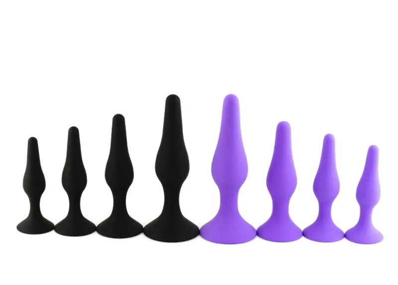 4 pezzi / set giocattoli anali in silicone tappi di testa mini dildo giocattoli del sesso prodotti donne uomini principianti gay giocattoli del sesso nero viola