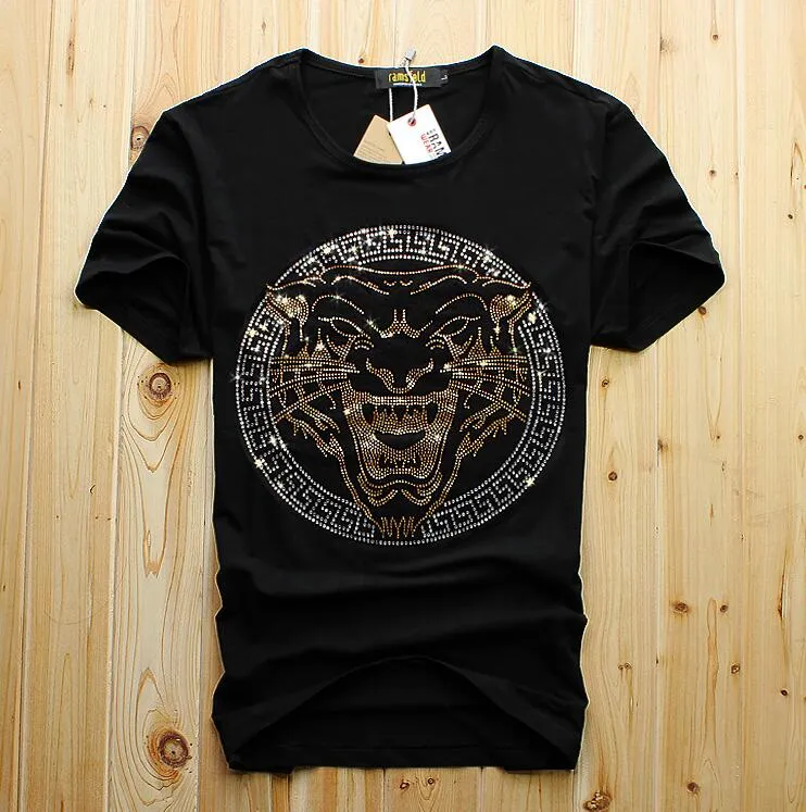 DHgate.com:Blue Cotton T-shirt with Tiger Diamond Design