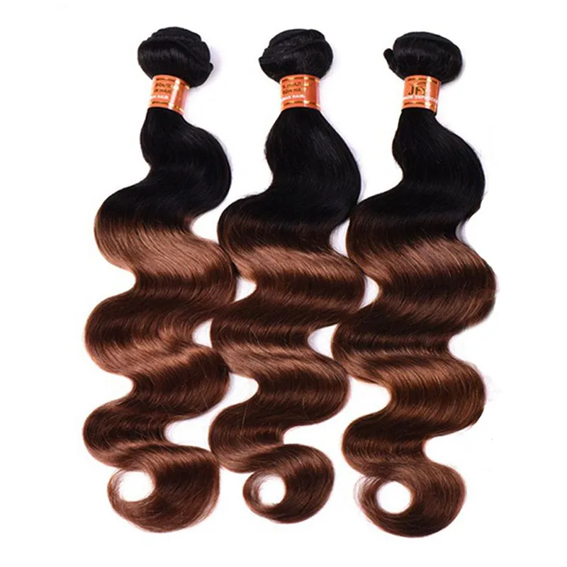 Brasilianska Ombre Mänskligt hår 3 buntar Två ton 1b / 30 Auburn Brown Hair Weave Wholesale Body Wave Virgin Human Hair Extensions