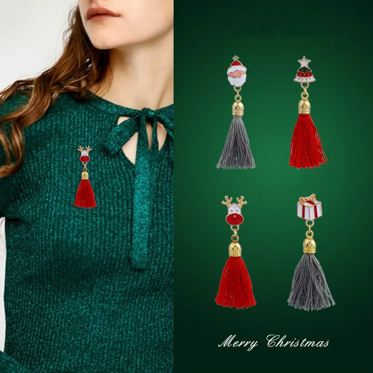 Fashion Colroful Enamel Brooches With Long Tassels Christmas Pin Brooches For Women Men Christmas NewYear Gifts