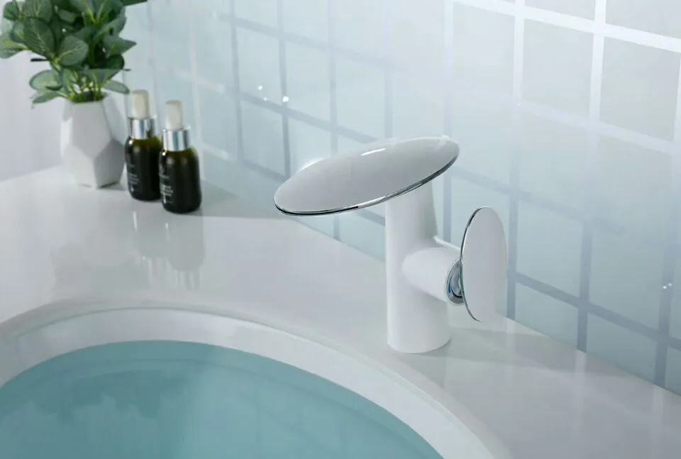 BEYAZ Krom Tek delik / Kolu banyo havzası Lavabo lavabo mantar musluk mikser dokunun Güverte üstü Yeni