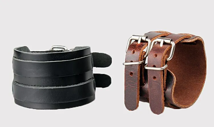 Men and women popular fashion in Europe and the double buckle leather bracelet bracelet with leather bracelet popular personality act the ro