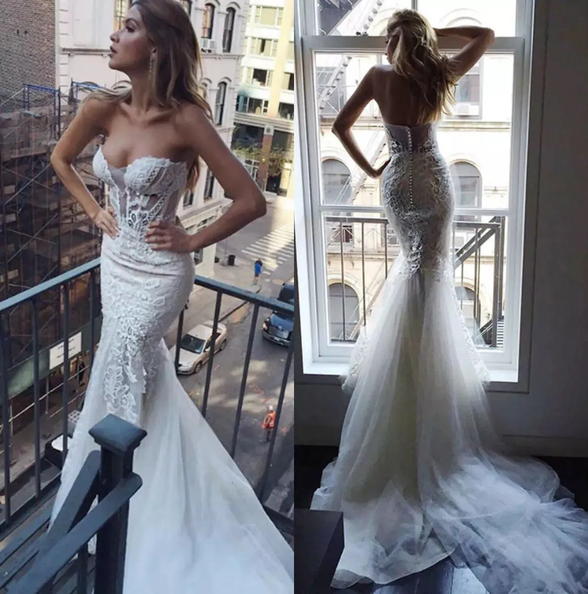 2018 Pallas Couture Mermaid Beach Свадебные платья Милая без спинки Кружева Applique Boho Bridal Plasss Долгое Поезд Богемное Свадебное платье