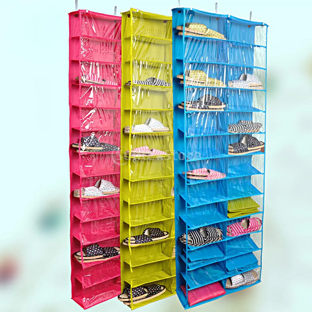 Organizador de zapatos sobre la puerta con 26 bolsillos, estante ahorrador de espacio, almacenamiento colgante, ordenado, 3 colores