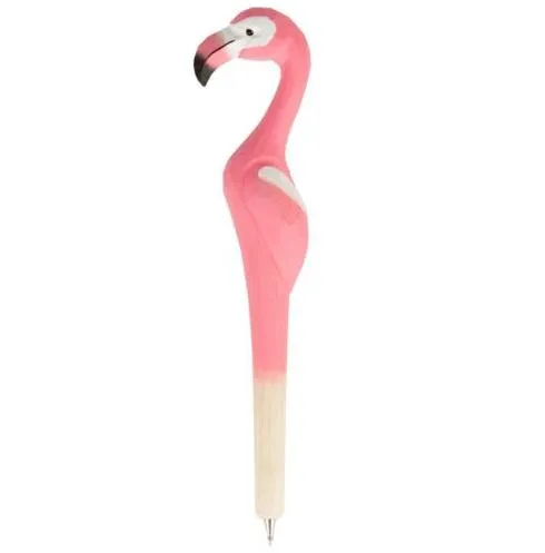 Flamingo rosa esferográfica esferográfica esferográfica feita à mão em madeira esculpida, artigos de papelaria para animais tropicais, caneta para artesanato, lembrancinha de festa, escritório de premiação para alunos
