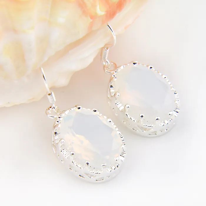 925 Silver Luckyshine Fashion Oval Vit Moonstone Hook Drop Earring Smycken För Kvinnor Gratis Frakt 1 