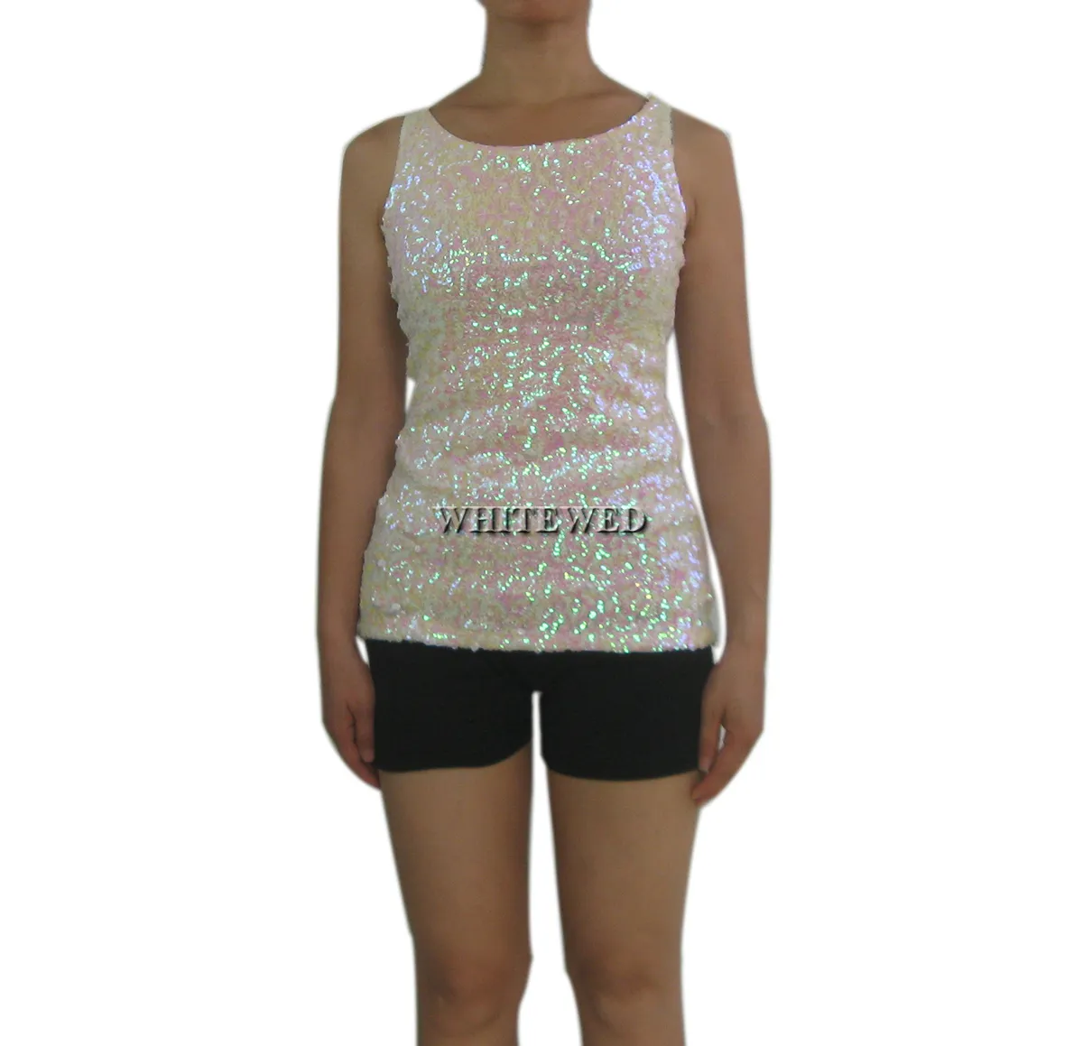 Sin mangas Lentejuelas formales adornadas Sparkle Glitter Cocktail Club Party Wear Cuello vuelto Camiseta sin mangas Chaleco para mujer Ropa de noche para mujer