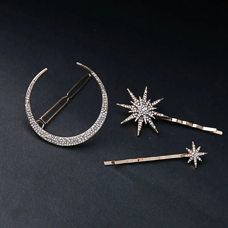 JOOLIM bijoux en gros 3 pièces/ensemble Starburst pavé lune épingle à cheveux étoile pince à cheveux Barrettes bijoux sans Nickel et sans plomb