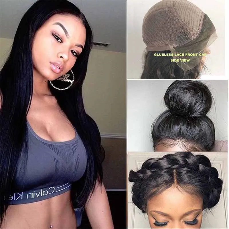 Populaire rechte maagd menselijk haar kant pruiken voor zwarte vrouwen Peruviaanse pre plukte natuurlijke haarlijnkant pruiken met baby haar