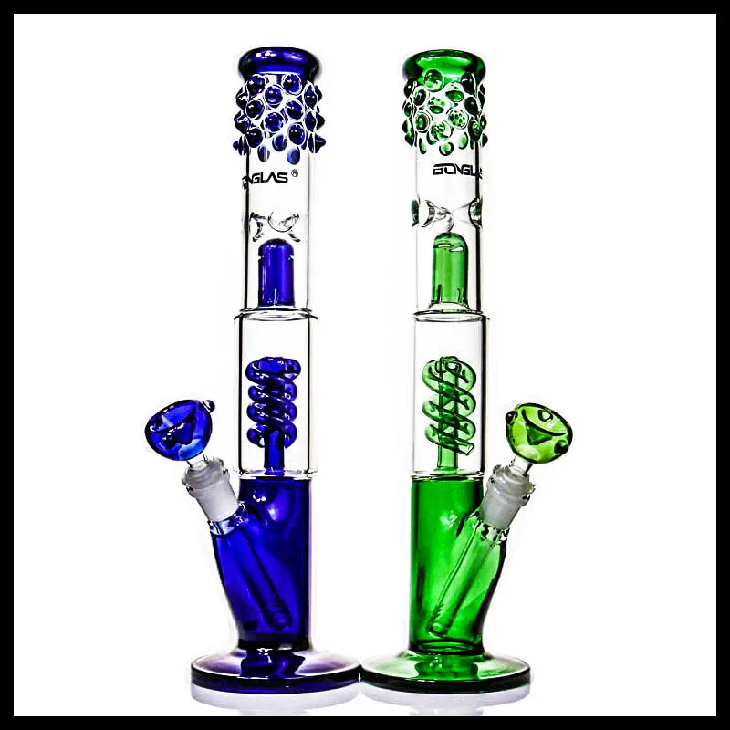 Narghilè Blu Verde BONGLAS Bong Bong Bong antispruzzo con gorgogliatore a spirale percolatore per pipa ad acqua