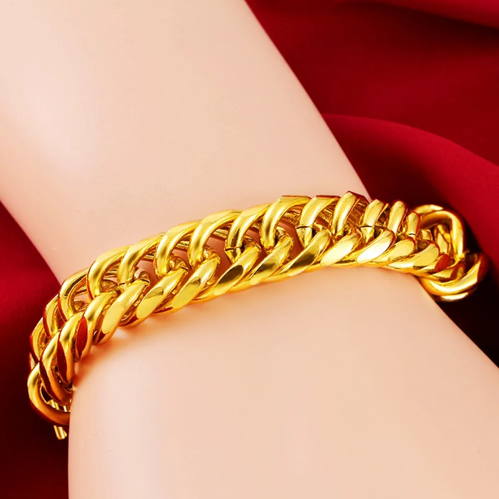 Mens armband tjock kedja tung 18k gul guld fylld tight dubbel curb armband armband länk kedja gåva 13mm bred