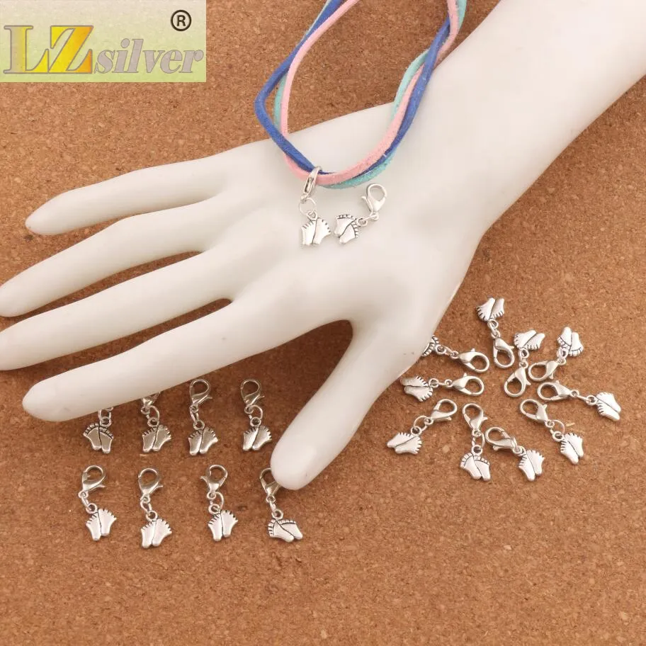 Baby Füße Fuß Karabinerverschluss Charme Perlen 100 teile/los 25x8,4mm Tibetischen silber Schmuck DIY C451